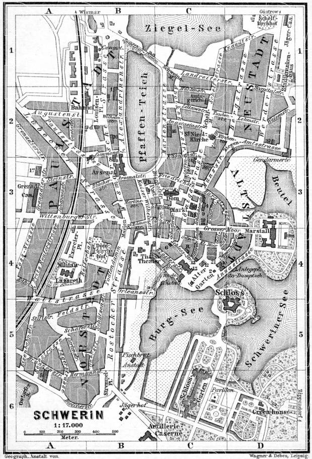 Schwerin city map, 1887. Use the zooming tool to explore in higher level of detail. Obtain as a quality print or high resolution image