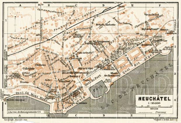 Neuchâtel city map, 1909. Use the zooming tool to explore in higher level of detail. Obtain as a quality print or high resolution image