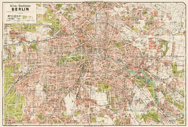 Berlin city map, 1938 (Silva-Stadtplan Berlin). Use the zooming tool to explore in higher level of detail. Obtain as a quality print or high resolution image