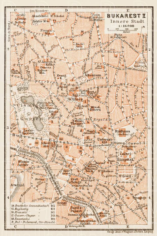 Bucharest (Bucureşti) central part map, 1914. Use the zooming tool to explore in higher level of detail. Obtain as a quality print or high resolution image