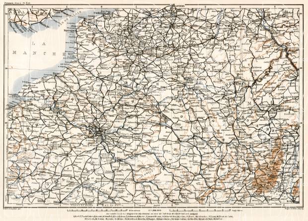 Luxembourg on the North France map, 1909. Use the zooming tool to explore in higher level of detail. Obtain as a quality print or high resolution image