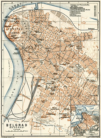 Belgrade (Београд, Beograd) city map. Environs of Belgrade, 1929