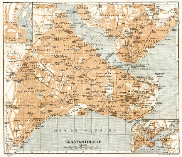 Constantionople (قسطنطينيه, İstanbul, Istanbul) city map, 1906. Use the zooming tool to explore in higher level of detail. Obtain as a quality print or high resolution image