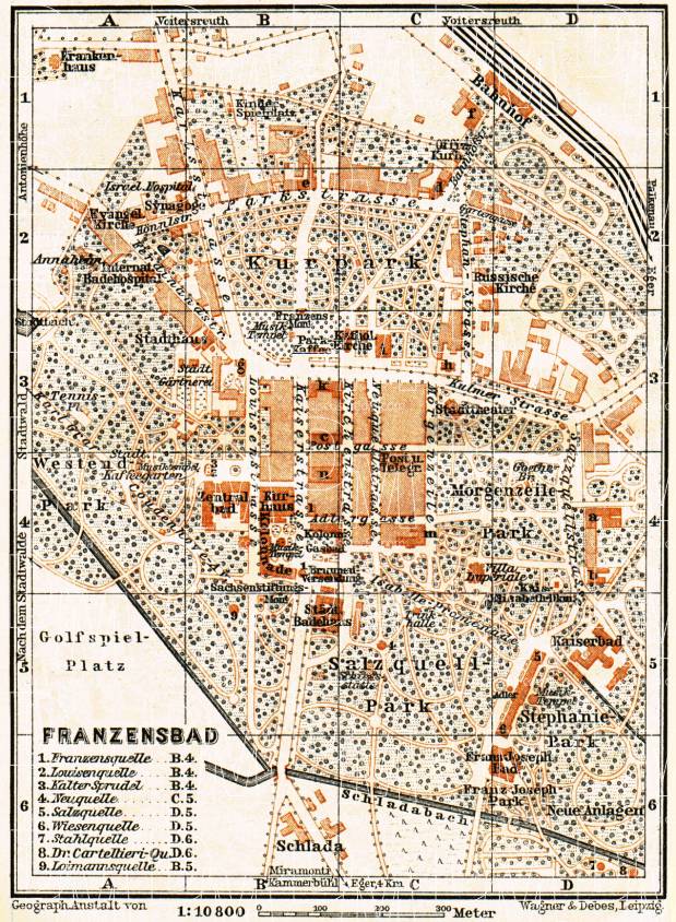 Franzensbad (Františkovy Lázně) town plan, 1911. Use the zooming tool to explore in higher level of detail. Obtain as a quality print or high resolution image
