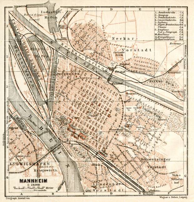 Mannheim city map, 1906. Use the zooming tool to explore in higher level of detail. Obtain as a quality print or high resolution image