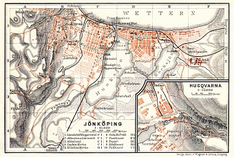 Jönköping city map, 1911. With Husqvarna plan inset