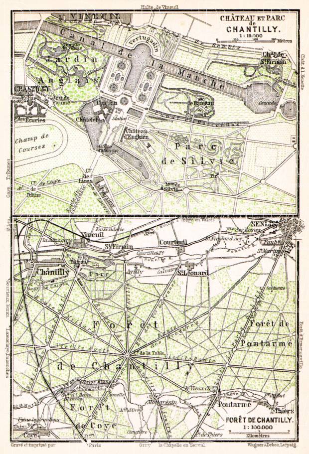 Chantilly, Château de Chantilly map, 1931. Use the zooming tool to explore in higher level of detail. Obtain as a quality print or high resolution image