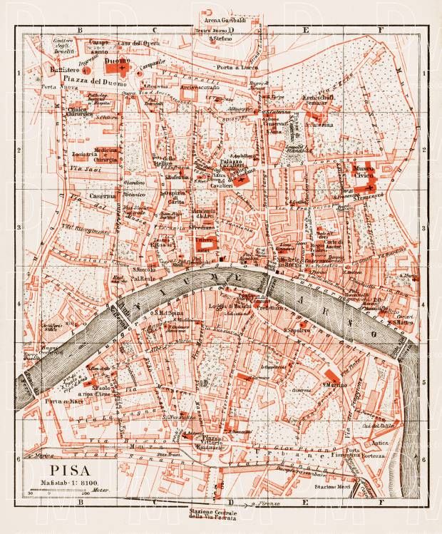 Pisa city map, 1903. Use the zooming tool to explore in higher level of detail. Obtain as a quality print or high resolution image