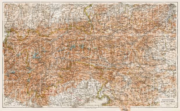 Map of the Austrian Alps from Bludenz and Feldkirch to Vienna, 1903. Use the zooming tool to explore in higher level of detail. Obtain as a quality print or high resolution image