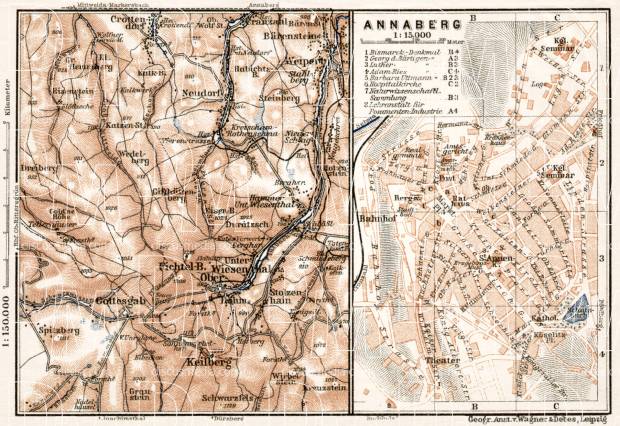 Annaberg town plan with it´s south environs map, 1911. Use the zooming tool to explore in higher level of detail. Obtain as a quality print or high resolution image