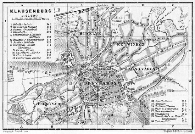 Klausenburg (Cluj-Napoca) city map, 1911. Use the zooming tool to explore in higher level of detail. Obtain as a quality print or high resolution image
