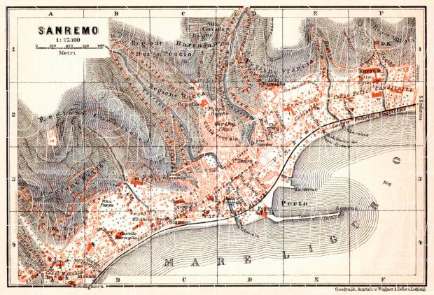 Sanremo city map, 1913. Use the zooming tool to explore in higher level of detail. Obtain as a quality print or high resolution image