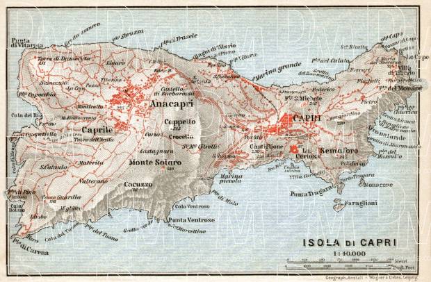 Capri Isle map, 1912. Use the zooming tool to explore in higher level of detail. Obtain as a quality print or high resolution image