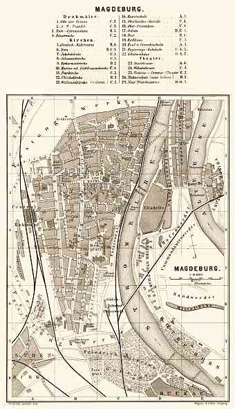 Magdeburg city map, 1887