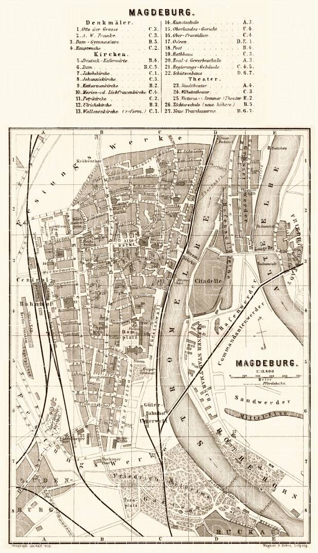 Magdeburg city map, 1887. Use the zooming tool to explore in higher level of detail. Obtain as a quality print or high resolution image