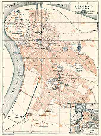 Belgrade (Београд, Beograd) city map. Environs of Belgrade, 1905