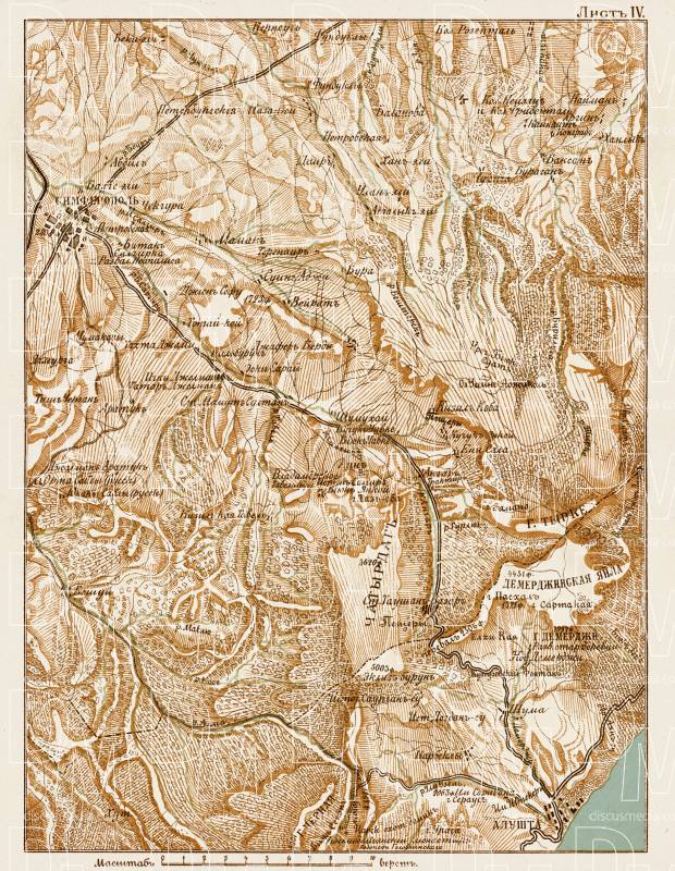 South Crimea: Simferopol - Alushta district map, 1904. Use the zooming tool to explore in higher level of detail. Obtain as a quality print or high resolution image
