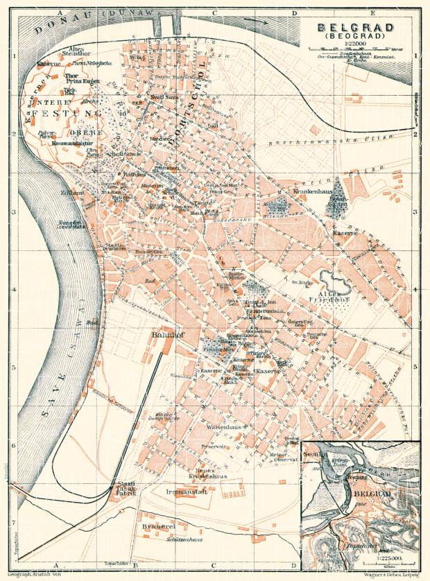 Belgrade (Београд, Beograd) city map. Environs of Belgrade, 1905. Use the zooming tool to explore in higher level of detail. Obtain as a quality print or high resolution image