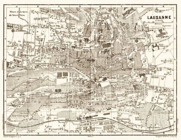 Lausanne city map, 1897. Use the zooming tool to explore in higher level of detail. Obtain as a quality print or high resolution image