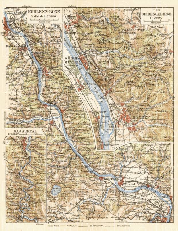 Old Map Of The Rhine River Course Between Bonn And Koblenz In 1927 Buy Vintage Map Replica Poster Print Or Download Picture