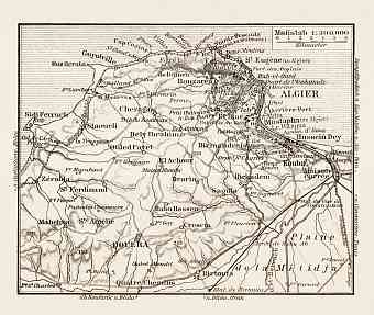 Algiers (الجزائر‎, al-Jazā’er). Map of the farther environs of Algiers, 1913