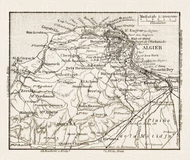 Algiers (الجزائر‎, al-Jazā’er). Map of the farther environs of Algiers, 1913. Use the zooming tool to explore in higher level of detail. Obtain as a quality print or high resolution image