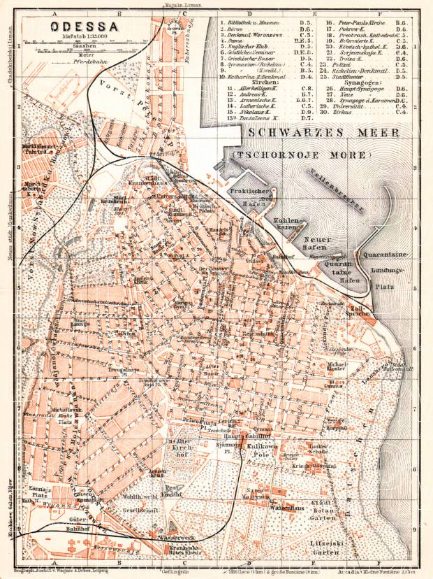 Odessa (Одесса, Odesa) city map, 1905. Use the zooming tool to explore in higher level of detail. Obtain as a quality print or high resolution image