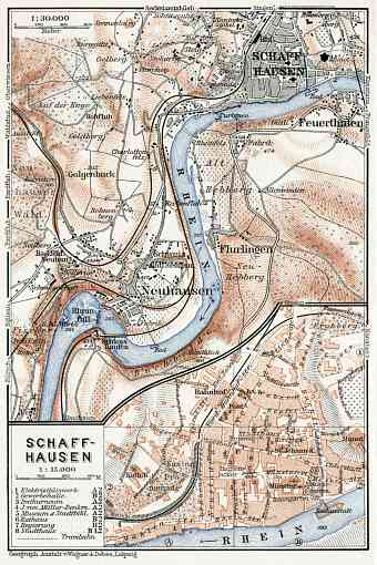 Schaffhausen (Schaffhouse) and environs map, 1909