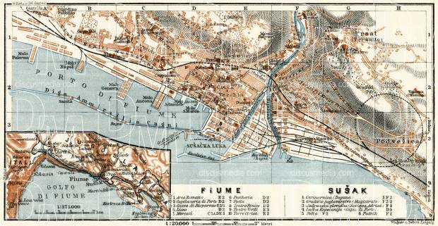 Rijeka and Sušak city map, 1929. Use the zooming tool to explore in higher level of detail. Obtain as a quality print or high resolution image
