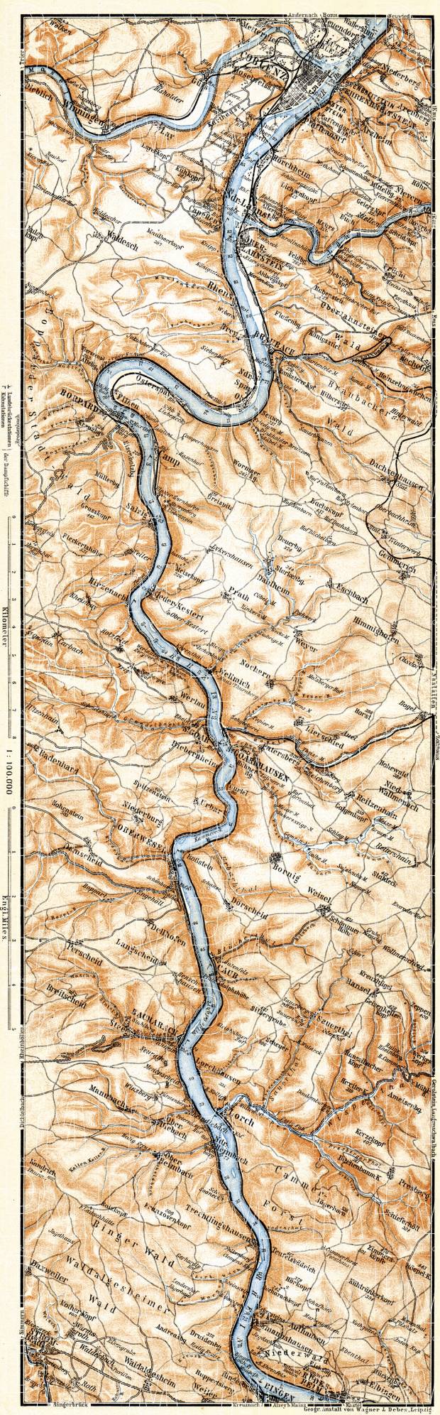 Map of the Course of the Rhine from Coblenz to Bingen, 1905. Use the zooming tool to explore in higher level of detail. Obtain as a quality print or high resolution image