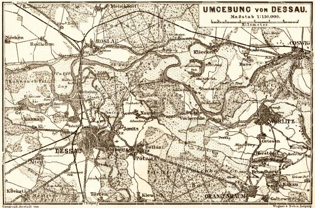 Dessau and environs map, 1887. Use the zooming tool to explore in higher level of detail. Obtain as a quality print or high resolution image
