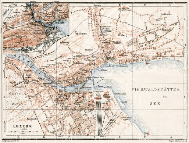 Lucerne (Luzern) city map, 1909. Use the zooming tool to explore in higher level of detail. Obtain as a quality print or high resolution image