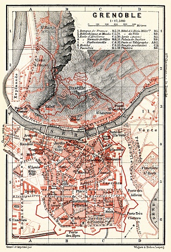 Grenoble city map, 1885