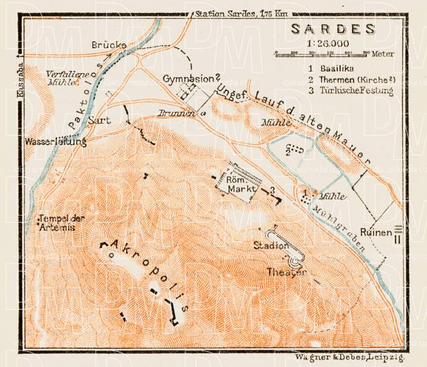Sardes (Sardis, Σάρδεις), ancient site map, 1914. Use the zooming tool to explore in higher level of detail. Obtain as a quality print or high resolution image