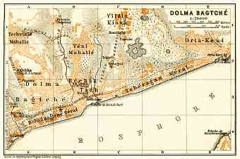 Constantionople (قسطنطينيه, İstanbul, Istanbul): Dolma Bagtsche (Dolmabahçe) District Map, 1905
