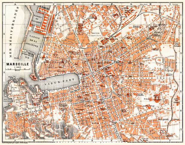 Marseille city map, 1885. Use the zooming tool to explore in higher level of detail. Obtain as a quality print or high resolution image