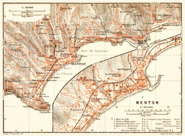 Menton town plan with map of the environs of Menton, 1913. Use the zooming tool to explore in higher level of detail. Obtain as a quality print or high resolution image