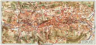 Barmen and Elberfeld (now Wuppertal) city map, 1908