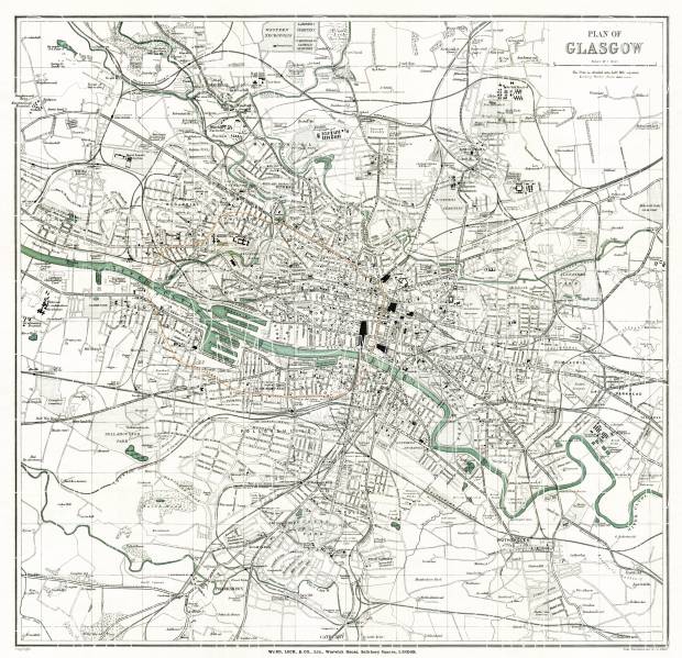 Glasgow city map, 1908. Use the zooming tool to explore in higher level of detail. Obtain as a quality print or high resolution image