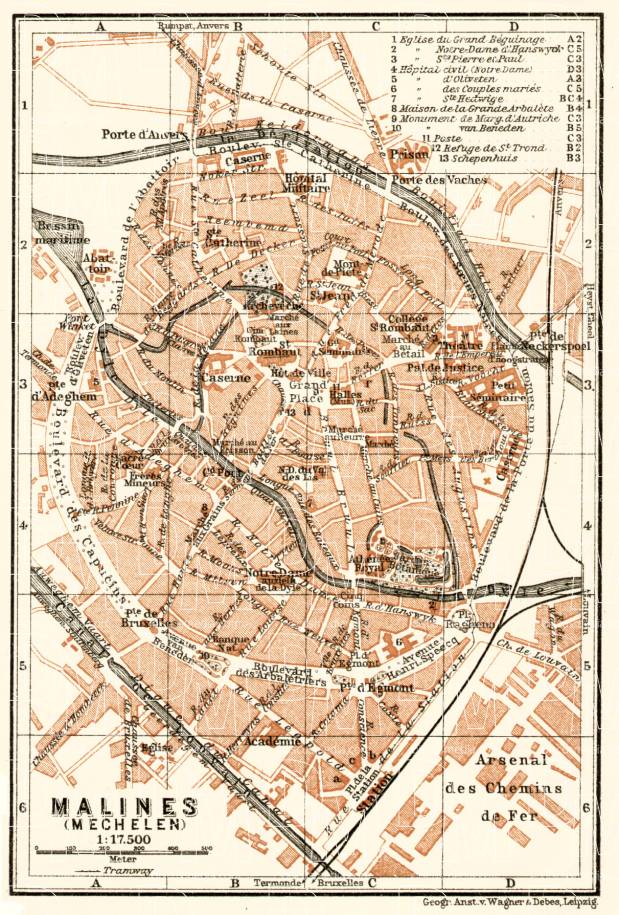 Malines (Mechelen) city map, 1909. Use the zooming tool to explore in higher level of detail. Obtain as a quality print or high resolution image