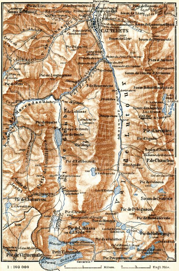 Cauterets environs map, 1885. Use the zooming tool to explore in higher level of detail. Obtain as a quality print or high resolution image