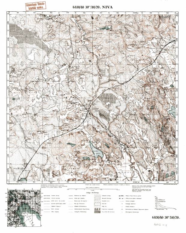 Niva. Topografikartta 414204. Topographic map from 1940. Use the zooming tool to explore in higher level of detail. Obtain as a quality print or high resolution image