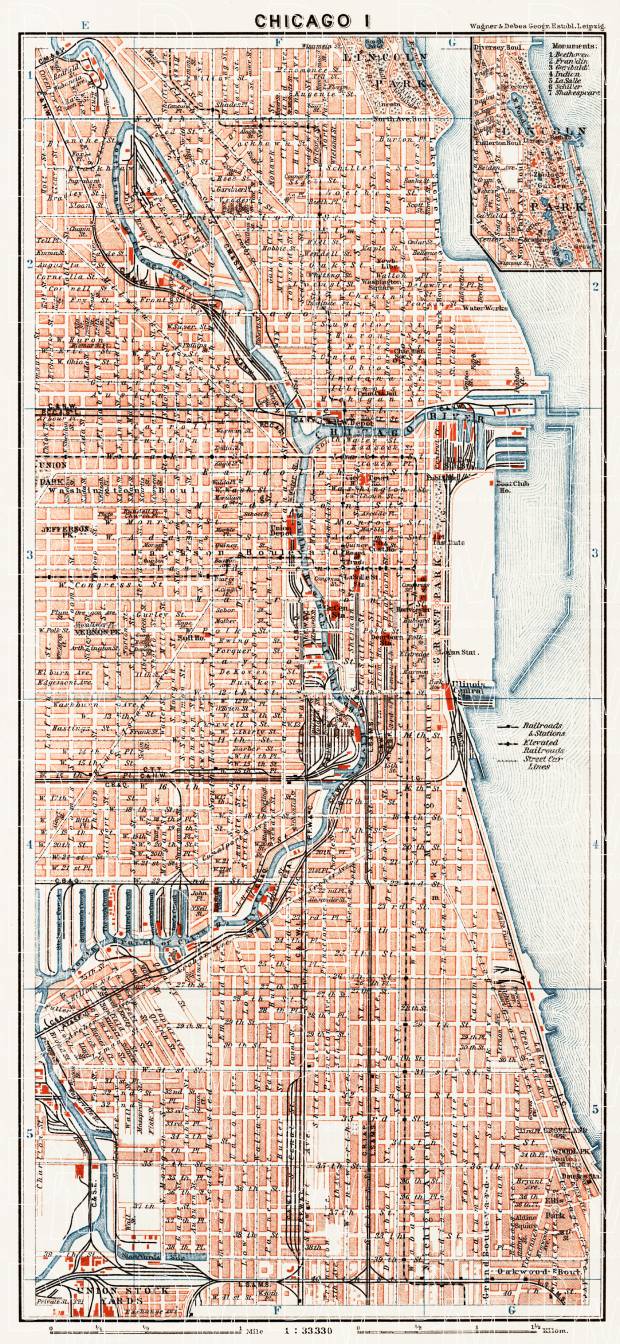 Chicago I city map, 1909. Use the zooming tool to explore in higher level of detail. Obtain as a quality print or high resolution image
