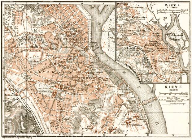 Kiev (Киев, Київ, Kyiv) city map, 1914. Use the zooming tool to explore in higher level of detail. Obtain as a quality print or high resolution image