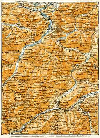 Bavarian, Lechtal and Innental Alps from Füssen to Landeck and Umhausen map, 1906