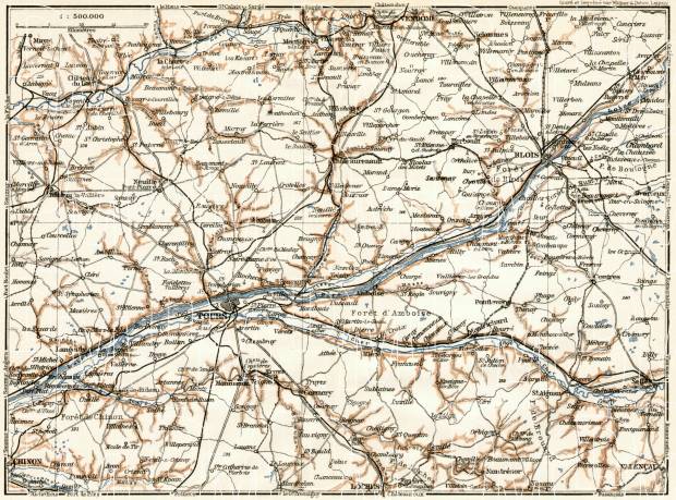 Tours and Blois environs map, 1909. Use the zooming tool to explore in higher level of detail. Obtain as a quality print or high resolution image