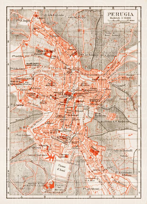 Perugia city map, 1903. Use the zooming tool to explore in higher level of detail. Obtain as a quality print or high resolution image