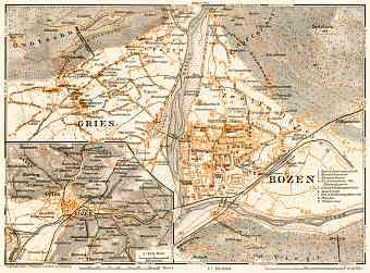 Bolzano (Bozen) and Gries, city map. Environs of Bolzano/Gries map, 1913