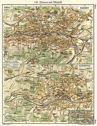 Barmen and Elberfeld (now Wuppertal) city map, 1902