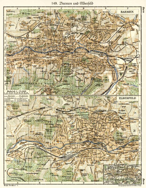Barmen and Elberfeld (now Wuppertal) city map, 1902. Use the zooming tool to explore in higher level of detail. Obtain as a quality print or high resolution image